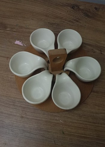  Beden Ahşap Standlı Beyaz Seramik Sosluk Seti