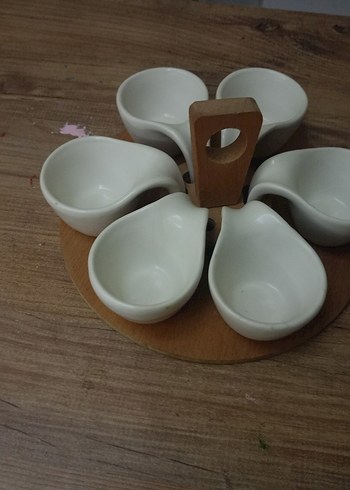 Ahşap Standlı Beyaz Seramik Sosluk Seti