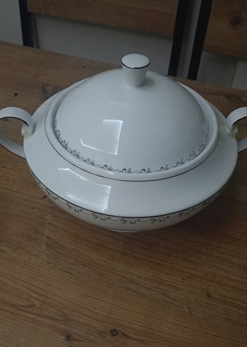 Gri Detaylı Beyaz Kapaklı Çorba Servis Tabağı