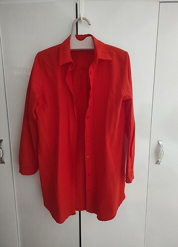 Turuncu poplin tesettür gömlek