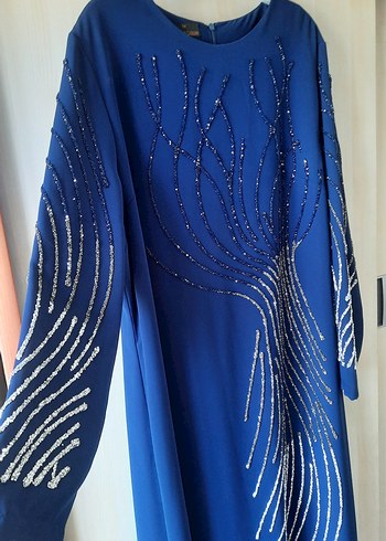 İndigo Mavi Şık Elbise - Görsel 3