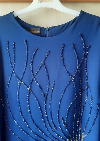 İndigo Mavi Şık Elbise - Görsel 4