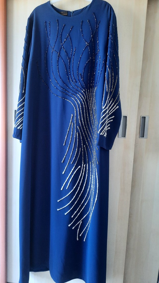 İndigo Mavi Şık Elbise - Görsel 2