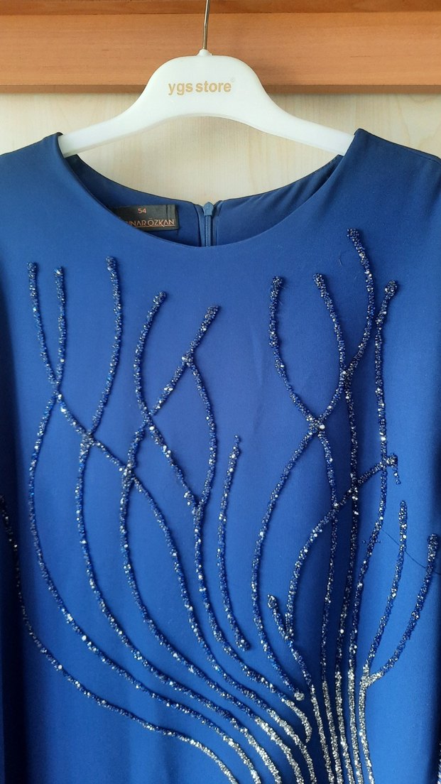 İndigo Mavi Şık Elbise - Görsel 4