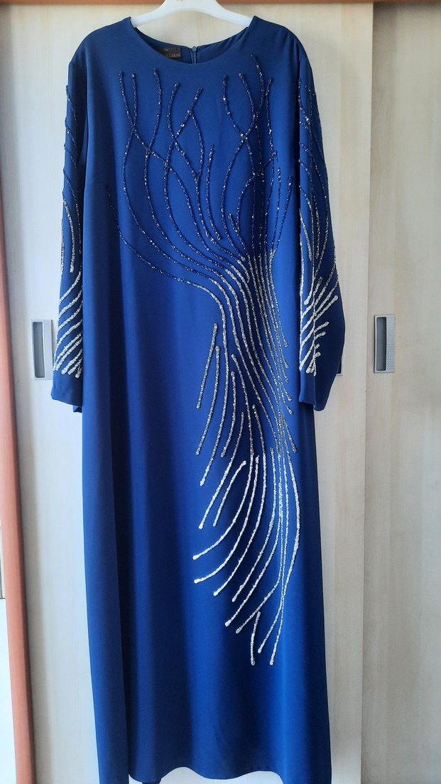 İndigo Mavi Şık Elbise - Görsel 5