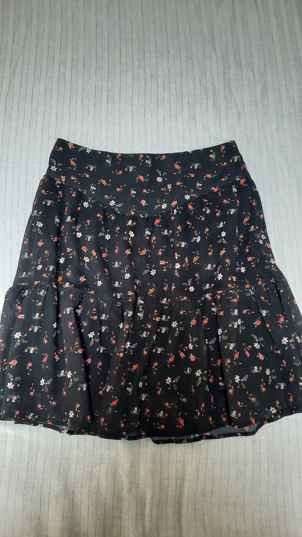 Siyah, Çiçek Desenli Etek - Görsel 2