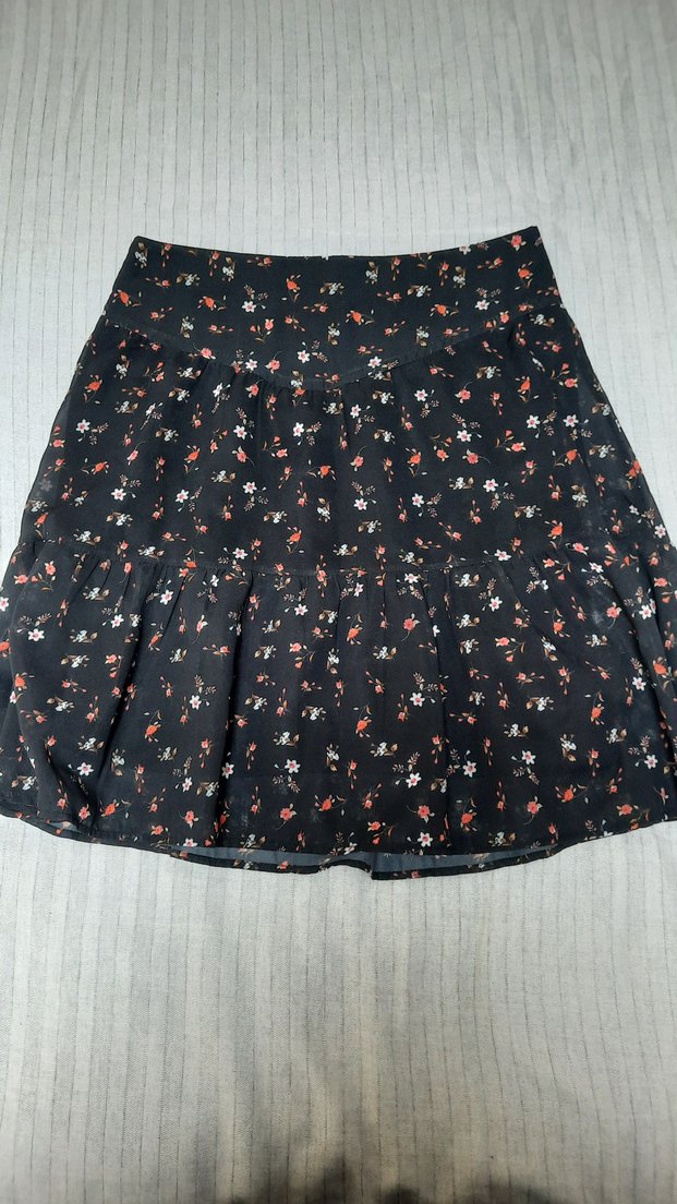 Siyah, Çiçek Desenli Etek - Görsel 3