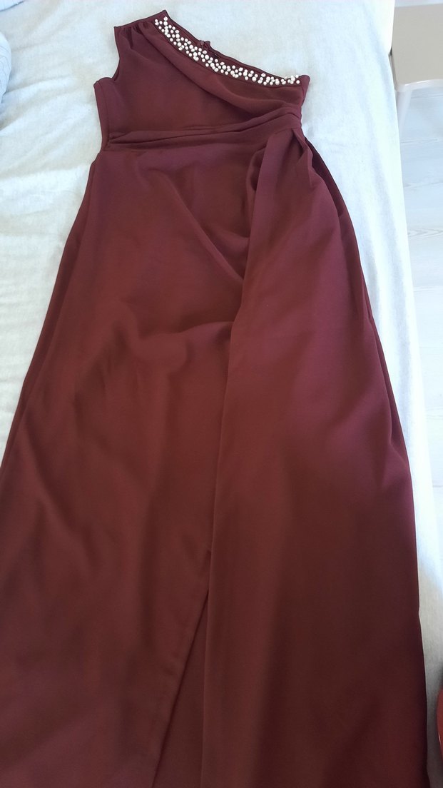 Bordo Uzun Abiye Elbise - Görsel 5