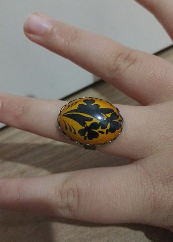 Vintage Sarı çiçek Desenli Kadın Yüzük ayarlanabilir - Görsel 2