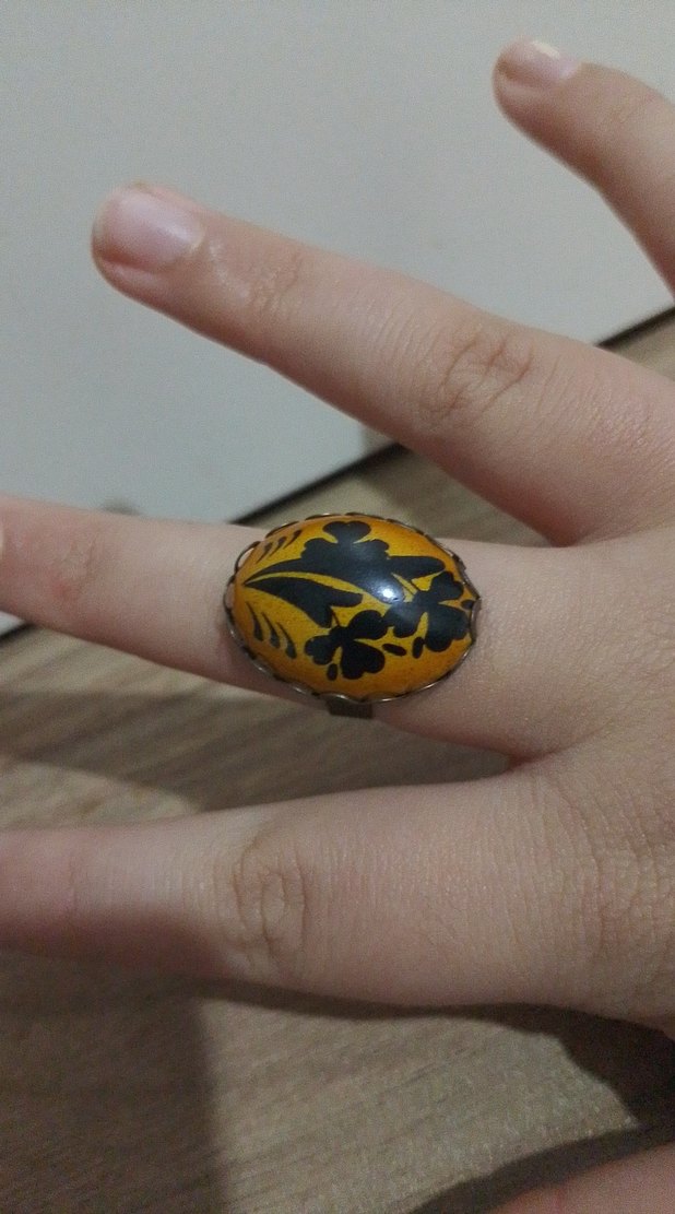 Vintage Sarı çiçek Desenli Kadın Yüzük ayarlanabilir - Görsel 2