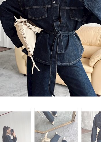 Kemerli Lacivert Kadın Denim Ceket