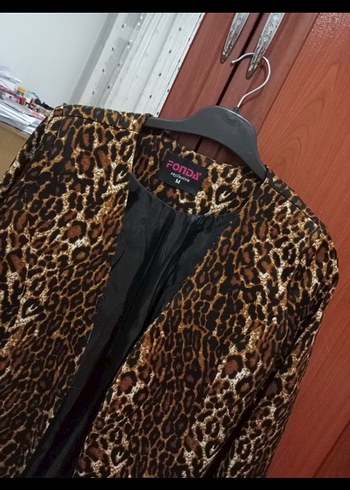 Kahverengi Leopar Desenli Kadın Midi Kaban - Görsel 3