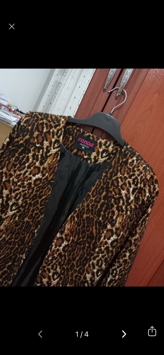 Kahverengi Leopar Desenli Kadın Midi Kaban - Görsel 3