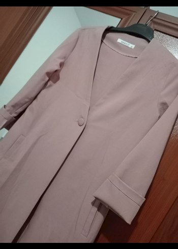 Bej Düğmeli Uzun Kadın Kaban - Görsel 3