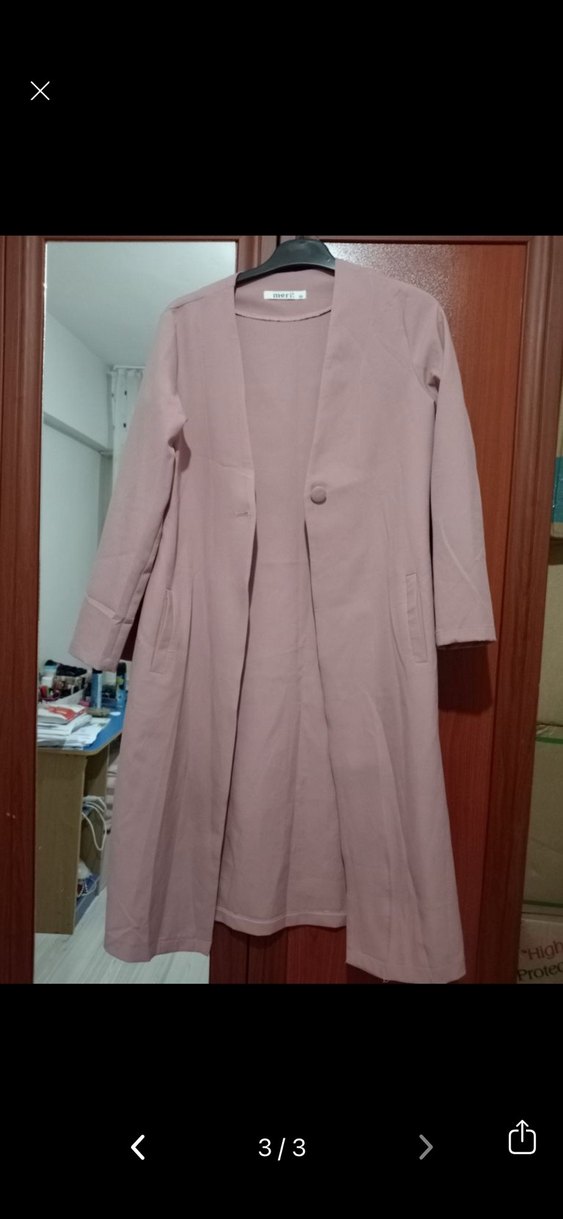 Bej Düğmeli Uzun Kadın Kaban - Görsel 2