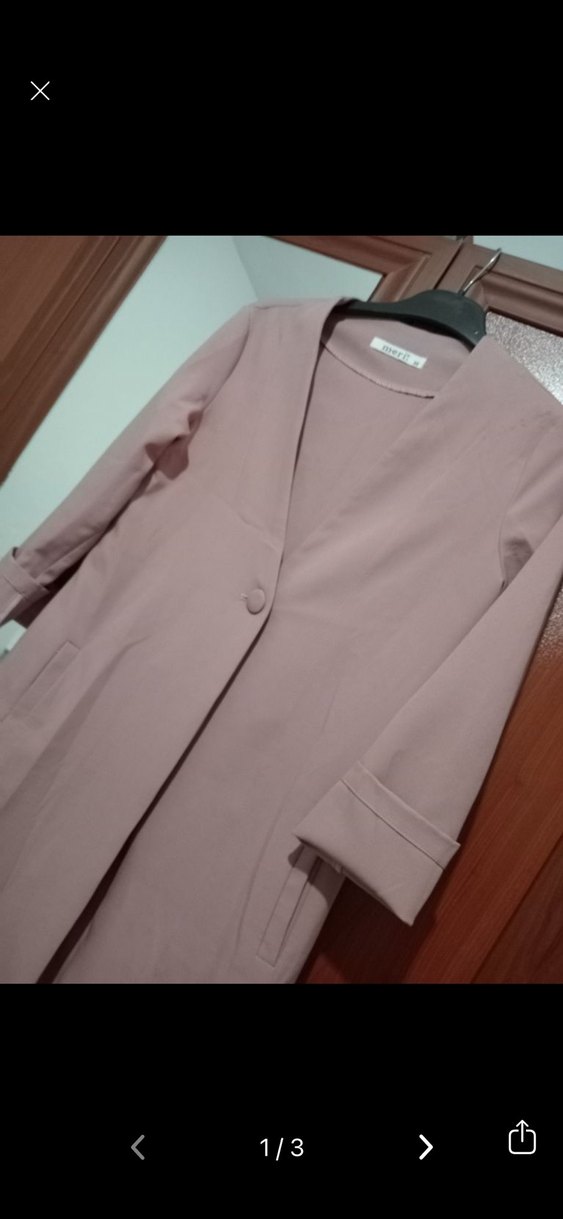 Bej Düğmeli Uzun Kadın Kaban - Görsel 3