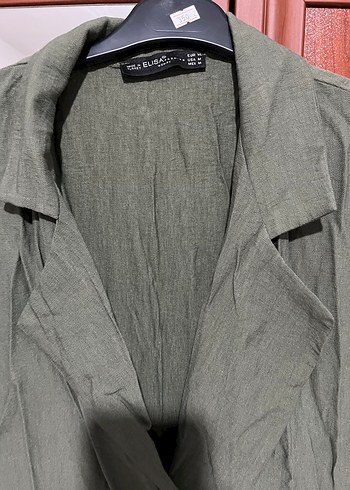 Kadın Haki Uzun Keten Tulum - Görsel 4