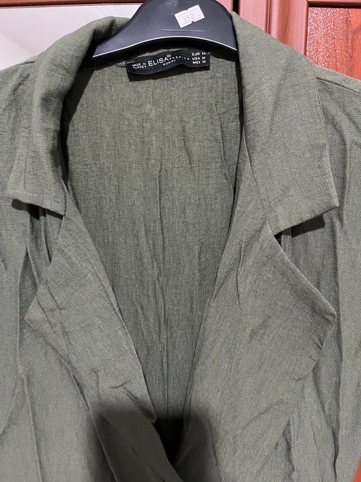 Kadın Haki Uzun Keten Tulum - Görsel 4