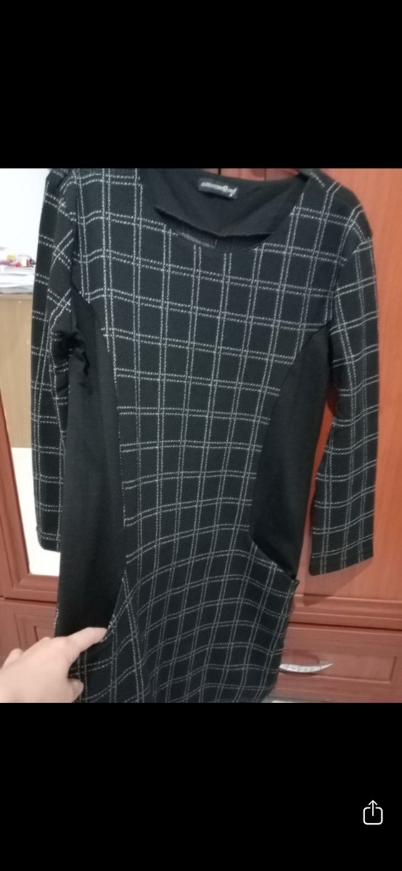 Siyah Kareli Triko Midi Elbise - Görsel 3