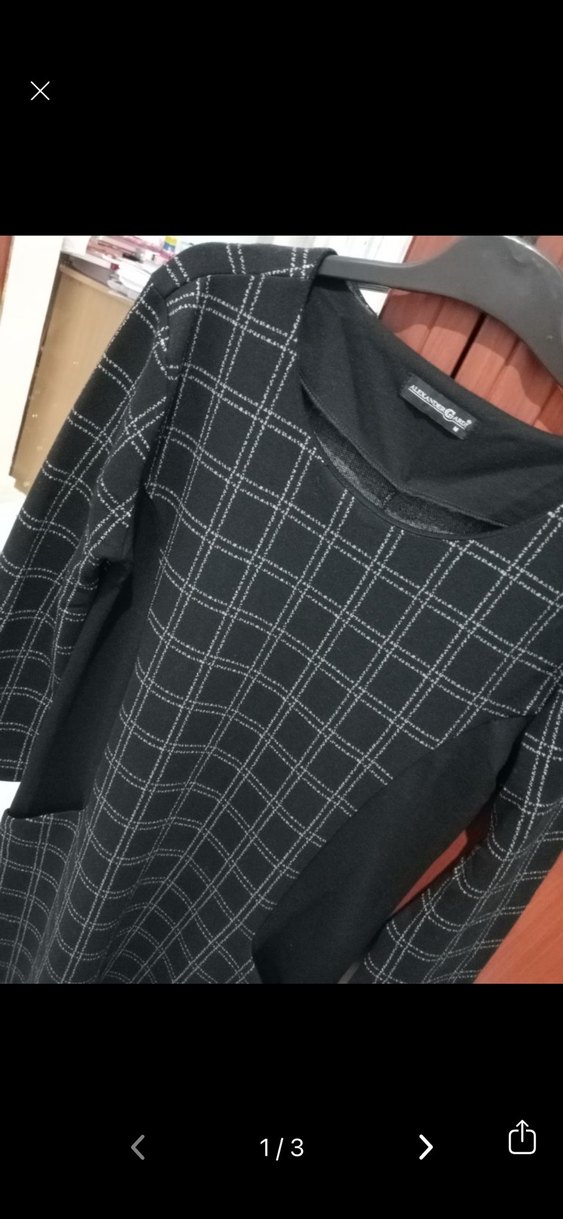 Siyah Kareli Triko Midi Elbise - Görsel 4