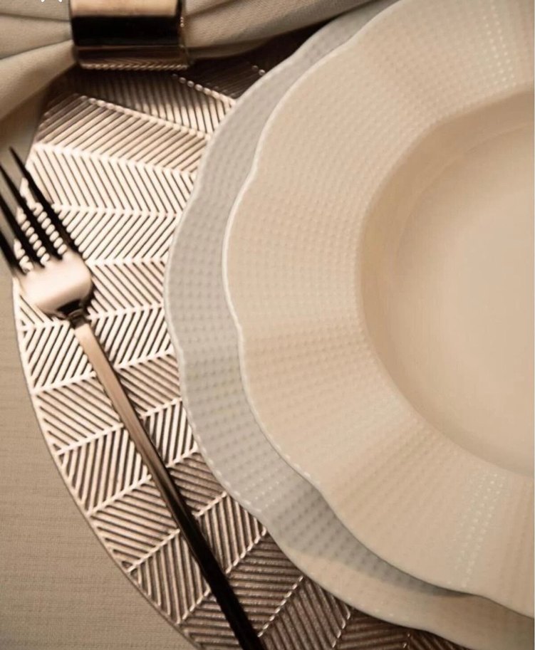 Beyaz Desenli Yemek Tabağı - Görsel 4