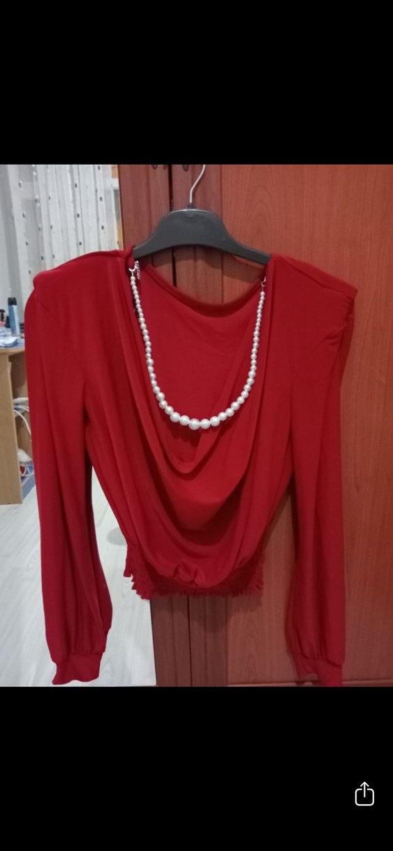 Kırmızı Drapeli Mini Bluz - Görsel 2