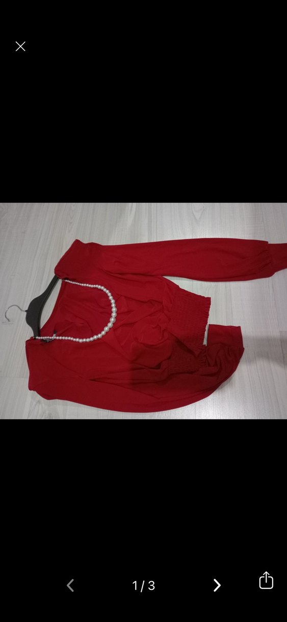 Kırmızı Drapeli Mini Bluz - Görsel 3