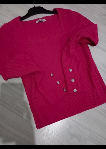 Pembe Kadın Triko Kare Yaka Kazak - Görsel 2