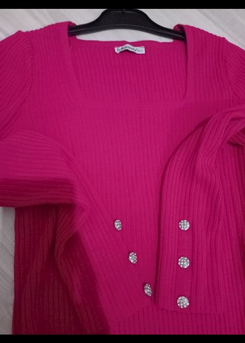 Pembe Kadın Triko Kare Yaka Kazak - Görsel 3