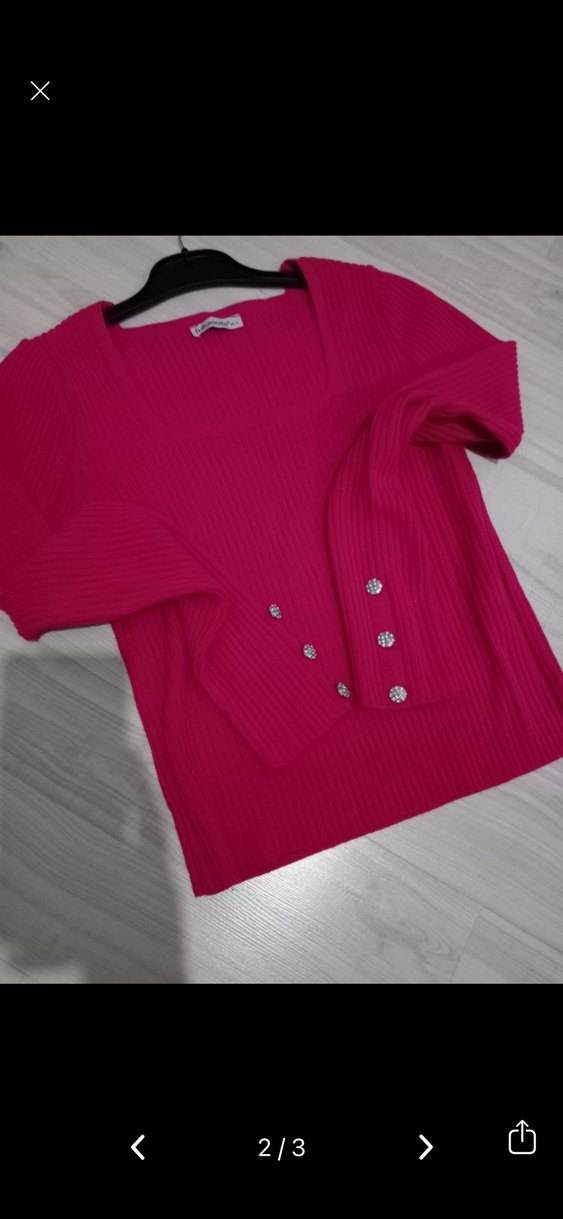 Pembe Kadın Triko Kare Yaka Kazak - Görsel 2