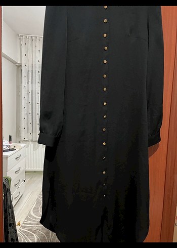 Düğmeli Uzun Kollu Siyah Ofis Tunik - Görsel 3