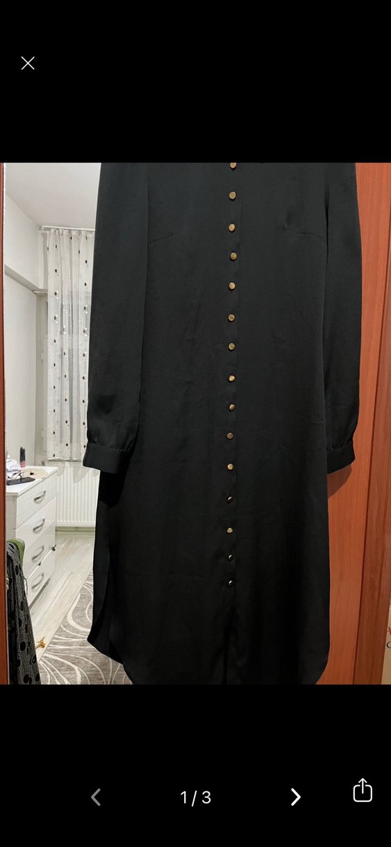 Düğmeli Uzun Kollu Siyah Ofis Tunik - Görsel 3