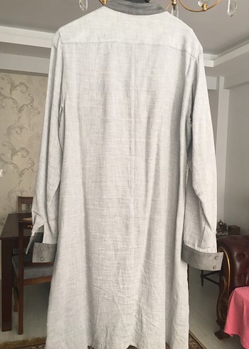 42 Beden Gri Düğmeli Kadın Keten Tünik