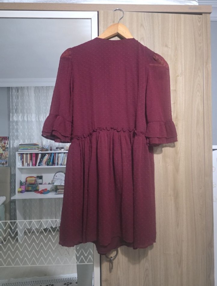 Bordo Nakışlı  Zara Bohem Midi Elbise - Görsel 3