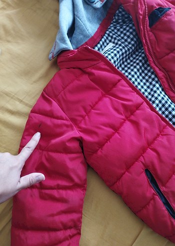 kırmızı koton mont - Görsel 6