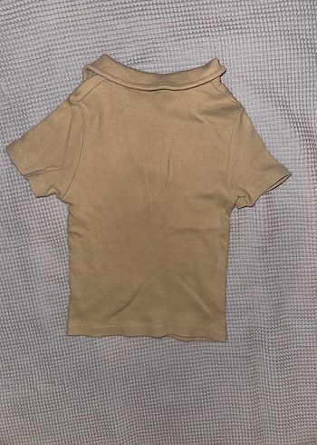 Bej Deri Kadın Crop Top, Polo Yaka, Kısa Kollu 
,Ambar - Görsel 3