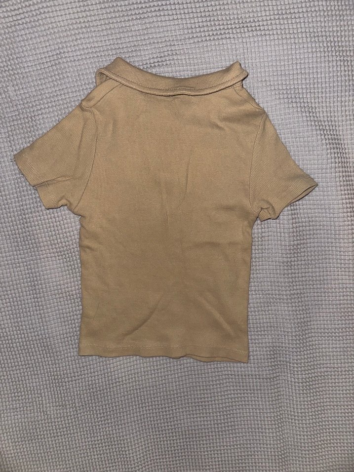 Bej Deri Kadın Crop Top, Polo Yaka, Kısa Kollu 
,Ambar - Görsel 3