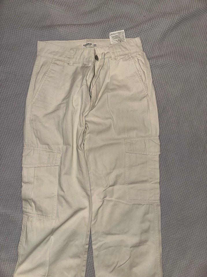 Pull&Bear Cargo Beyaz Pantalon Kadın - Görsel 3
