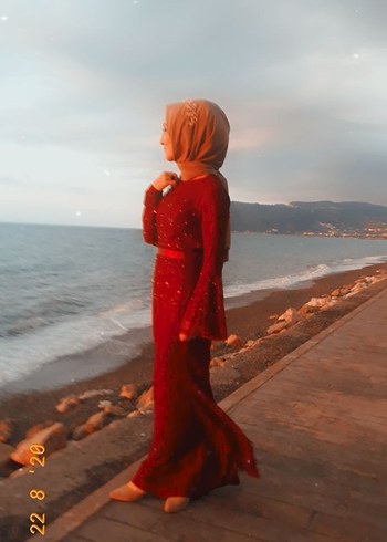 bordo Drapeli Uzun Abiye Elbise