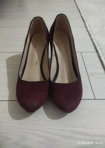 Bordo Süet Stiletto Kadın Topuklu Ayakkabı