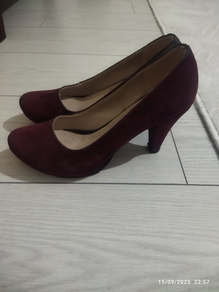 Bordo Süet Stiletto Kadın Topuklu Ayakkabı - Görsel 3