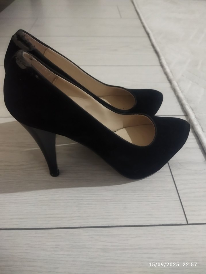 siyah süet platform topuk ayakkabi - Görsel 2