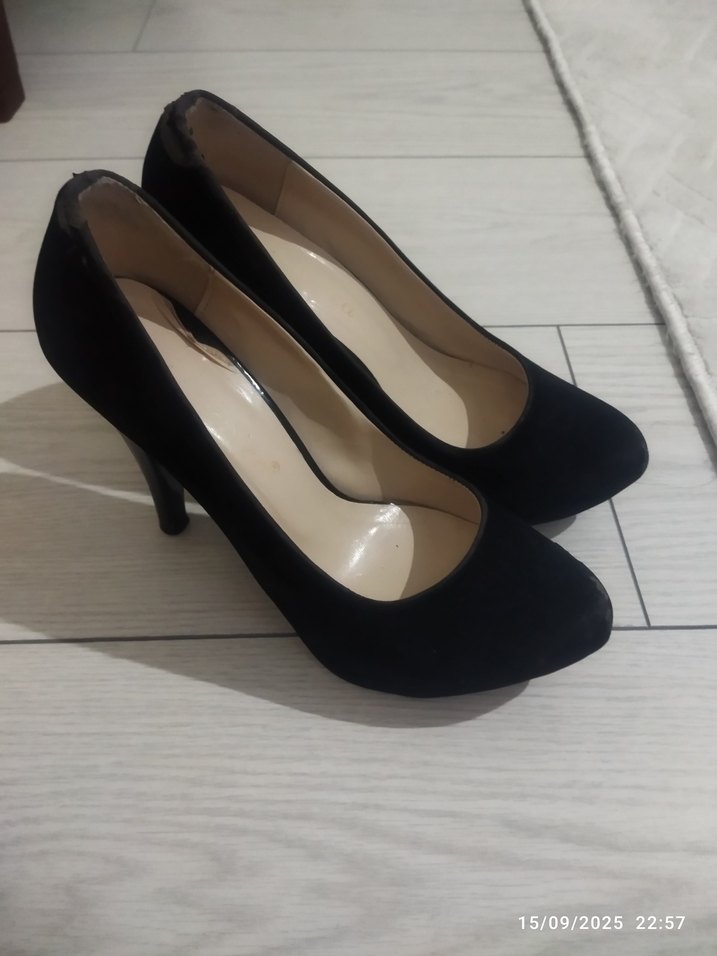 siyah süet platform topuk ayakkabi - Görsel 3