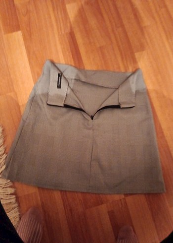 Kemer Detaylı Gri Mini Etek - Görsel 8