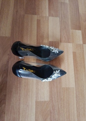 Diger Siyah Çiçek Desenli Stiletto Kadın Abiye Ayakkabı - Görsel 5