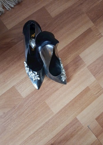 Diger Siyah Çiçek Desenli Stiletto Kadın Abiye Ayakkabı - Görsel 6