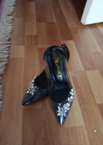 Diger Siyah Çiçek Desenli Stiletto Kadın Abiye Ayakkabı - Görsel 8