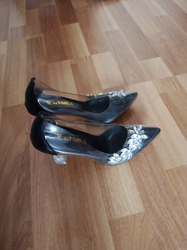 Diger Siyah Çiçek Desenli Stiletto Kadın Abiye Ayakkabı - Görsel 4