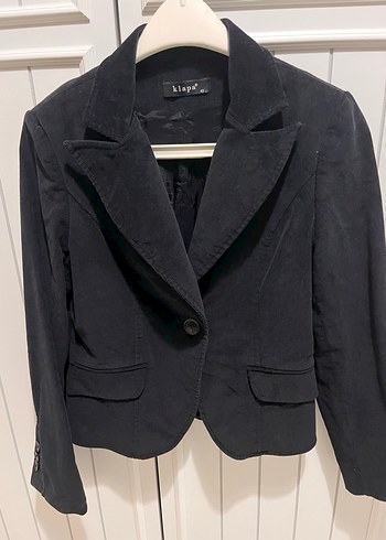 Vintage Siyah Kadın kadife Düğmeli Blazer Ceket