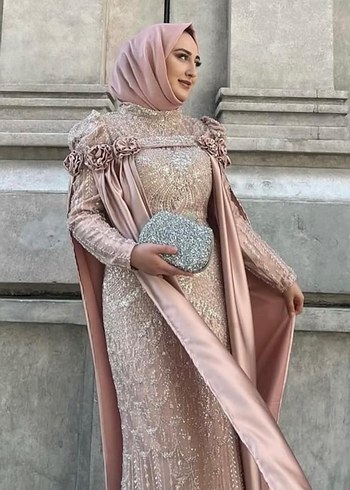 Işıltılı Pembe Uzun Abiye Elbise